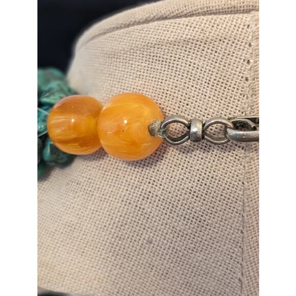 Blue Green Stone Five Strand Butterscotch Ball Bead Necklace W/ Hook Clasp - Picture 5 of 9